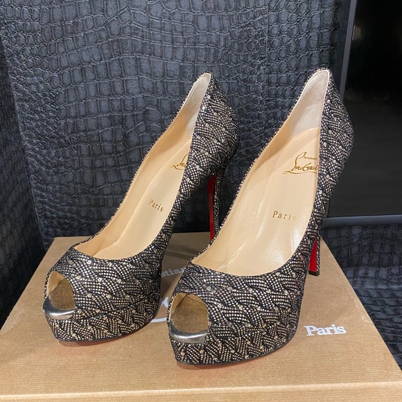 Black/Silver Fetish Peep 130 Glitter Peep toe Pump - Picture 2 of 6